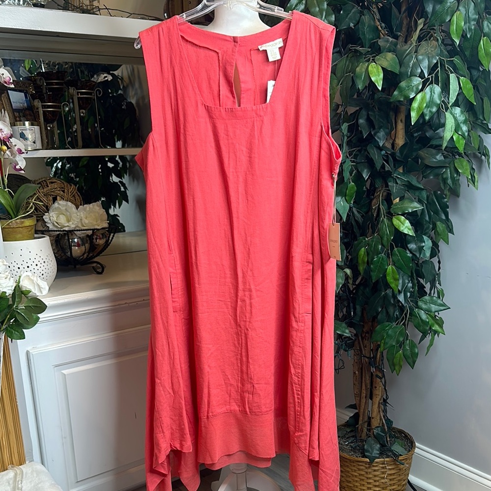 🆕NWT Cynthia Crowley Vibrant Coral Sleeveless Flowy Dress, 2X
